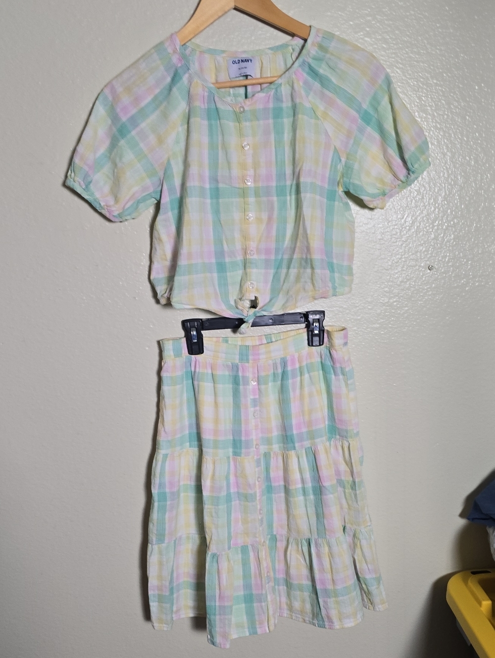 Old Navy Pastel Plaid Crop Top and Tiered Skirt Set - Mint, Yellow, Pink